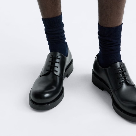 NWT. Zara Man Black Leather Derby Style Shoes. Size 8. main image 5